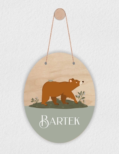 Drewniana tabliczka z imieniem - owalna - Niedźwia
