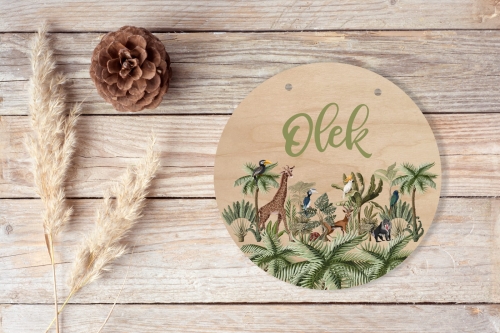 Drewniana tabliczka z imieniem - okrągła - Afryka