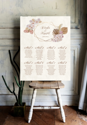 Plan stołów weselnych na płycie piankowej - Boho 01