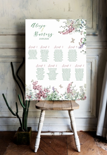 Plan stołów weselnych na płycie piankowej - Floral 09