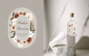 Przezroczyste etykiety na wódkę weselną Boho 06