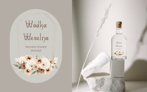Przezroczyste etykiety na wódkę weselną Boho 07