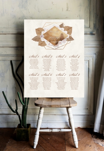 Plan stołów weselnych na płycie piankowej - Boho 02