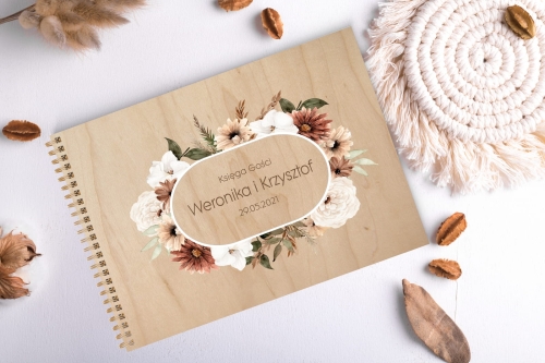 Drewniana księga gości / album z drewnianą okładką  na spirali  - Boho 06