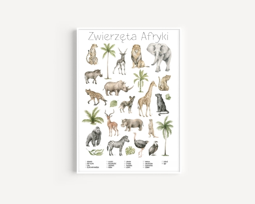 Plakat / Plakat na piance - Edukacyjny - Zwierzęta Afryki