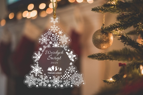 Akrylowa świąteczna choinka z życzeniami i logo firmy