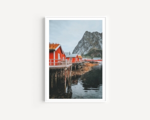Plakat / Plakat na piance - Czerwone domki w Lofoten 02