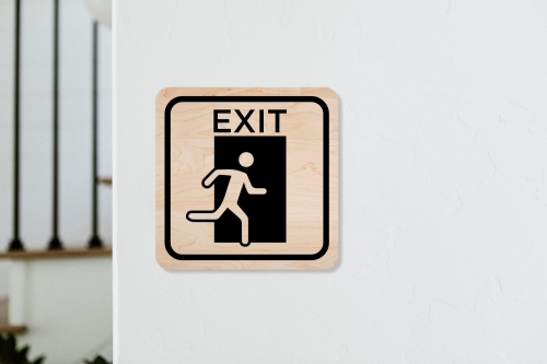 Drewniana tabliczka informacyjna - kwadratowa - wyjście exit 01