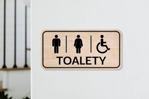 drewniana tabliczka informacyjna prostokątna toalety 01.jpg