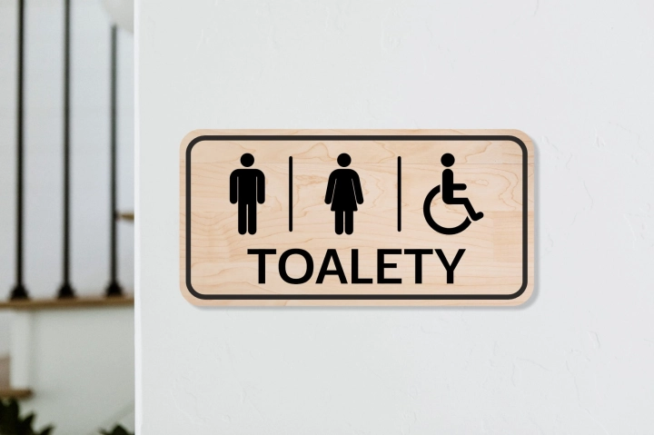 drewniana tabliczka informacyjna prostokątna toalety 01.jpg