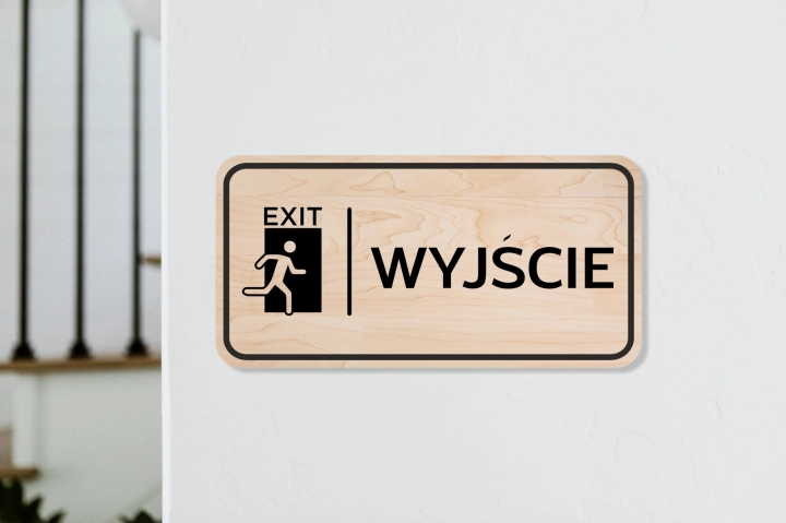 drewniana tabliczka informacyjna WYJŚCIE 01.jpg