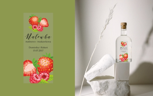 Personalizowana Etykieta na Nalewkę Malinowo Truskawkową (3 Warianty) | Naklejka na Nalewkę Malinowo Truskawkowa  z Datą i Imionami