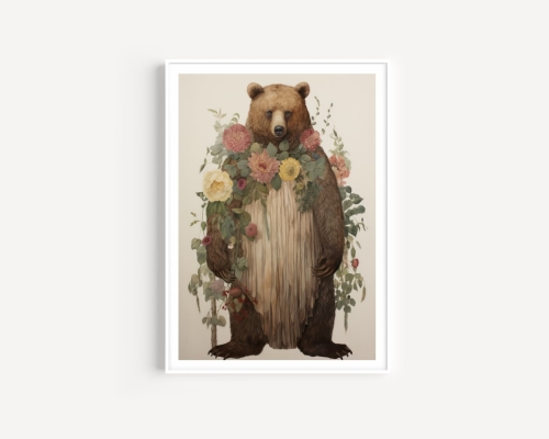 Plakat / Plakat na piance - niedźwiedź z kwiatami 01