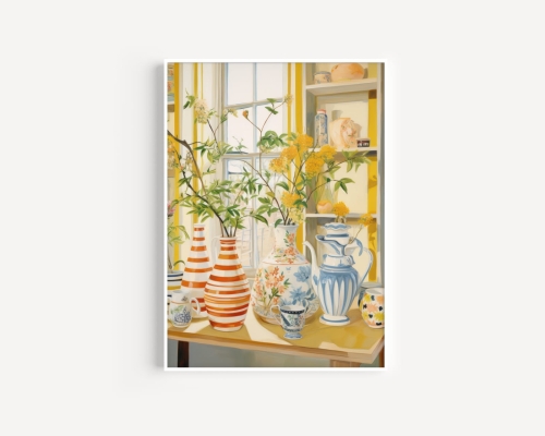 Plakat / Plakat na piance - stolik z ceramiką