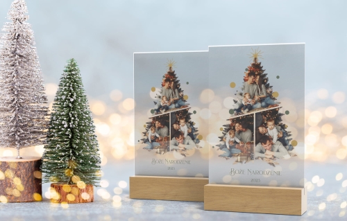 Prezent na Boże Narodzenia, życzenia - szkło akrylowe z Twoimi zdjęciami i napisem - Choinka 02
