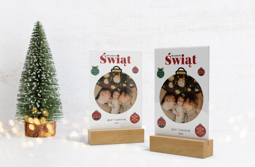 Prezent na Boże Narodzenie - szkło akrylowe z Twoim zdjęciem i napisem - bombki 01