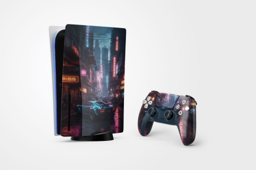 Playstation 5 naklejka, skin neonowe noce.jpg