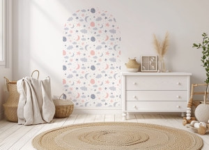 Naklejka na ścianę do pokoju dziecięcego - Księżyc, gwiazdy, chmury -  Łuk 01