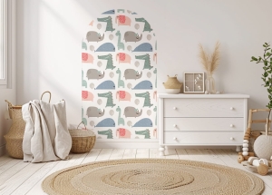 Naklejka na ścianę do pokoju dziecięcego - krokodyle, hipopotamy, słonie  - Łuk 04