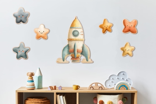 Drewniana dekoracja na ścianę - Kosmiczne Przygody - statek kosmiczny