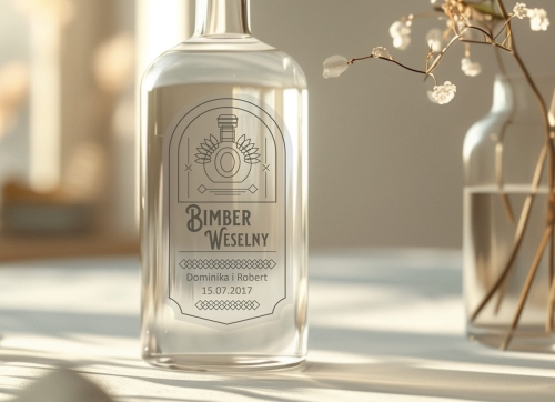 Personalizowana Etykieta na Bimber Weselny 03 | Naklejka na Wódkę Weselną z Datą i Imionami