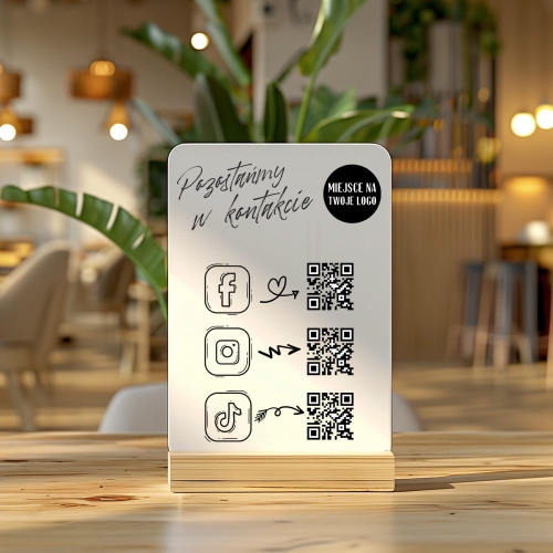 Minimalistyczna Akrylowa Tabliczka z Kodami QR do Social Media
