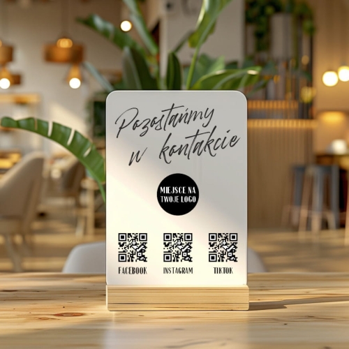 Minimalistyczna Akrylowa Tabliczka z Kodami QR do Social Media 