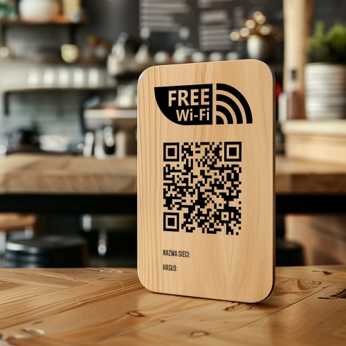 Drewniana Tabliczka Wifi z Kodem QR 