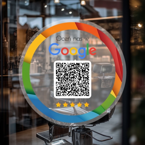 Przezroczysta naklejka samoprzylepna z  kodem QR - Oceń nas w Google