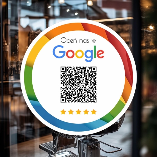 Biała naklejka samoprzylepna z  kodem QR - Oceń nas w Google