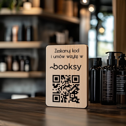 Drewniana Tabliczka z kodem QR do Booksy