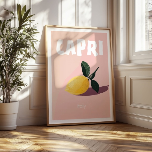 różowy plakat z cytryną Capri b.jpg