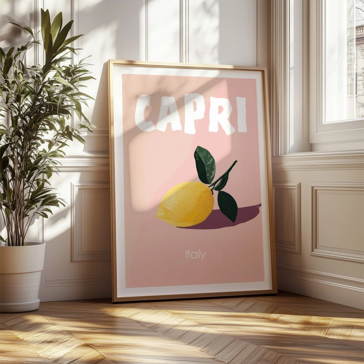 różowy plakat z cytryną Capri b.jpg