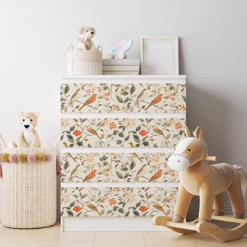 Naklejka na komodę IKEA Malm - Retro ptaki 01