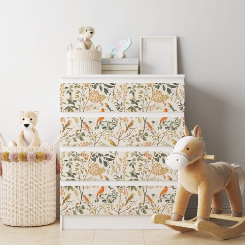 Naklejka na komodę IKEA Malm - Retro ptaki 02