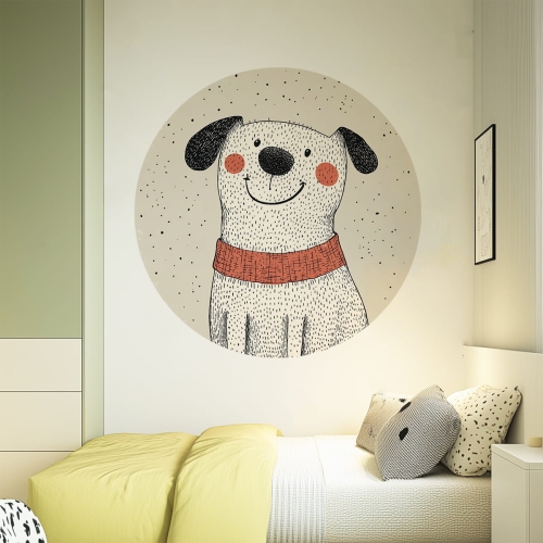 Okrągła Naklejka na Ścianę do Pokoju Dziecka - Uśmiechnięty piesk