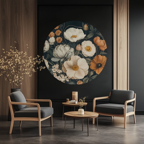 Okrągła Naklejka na Ścianę - Retro Blooms