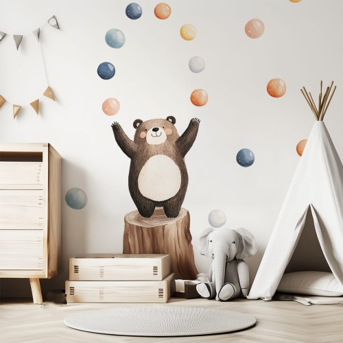 Zestaw naklejek ściennych - Niedźwiadek żonglujący piłeczkami