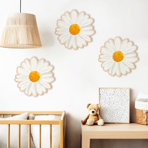 Drewniane dekoracje na ścianę - Stokrotki 20 cm - 3 sztuki