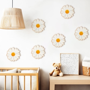 Drewniane dekoracje na ścianę - Stokrotki 15cm - 6 sztuk