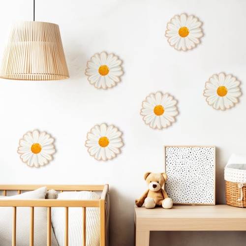 Drewniane dekoracje na ścianę - Stokrotki 15cm - 6 sztuk