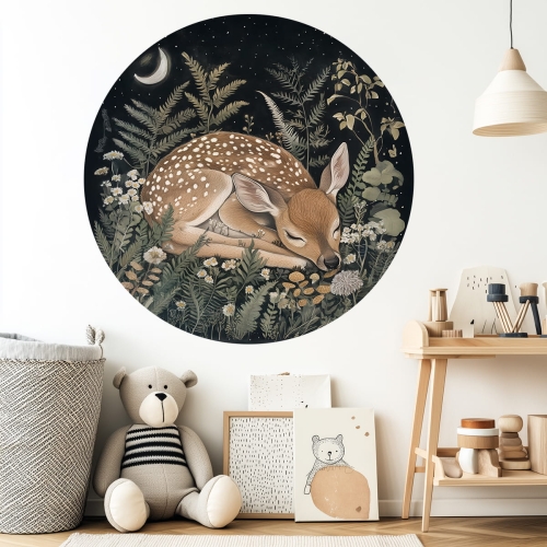 Okrągła Naklejka na Ścianę do Pokoju Dziecka - Śpiąca sarenka