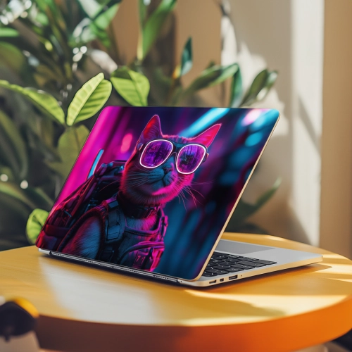 Ochronna naklejka na laptopa Neonowy Kocur.webp