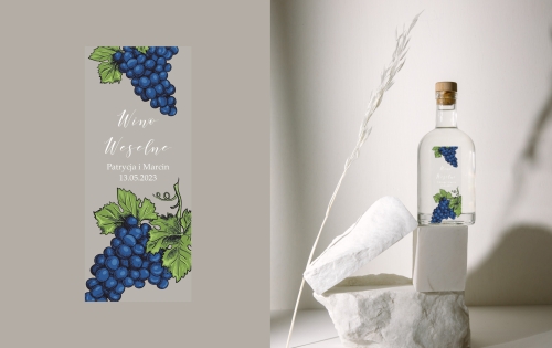Personalizowana Etykieta na Wino Weselne Winogronówkę (3 Warianty) | Naklejka na Wino Weselne Winogronówka z Datą i Imionami