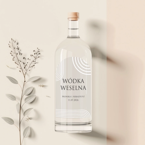Personalizowana Etykieta na wódkę weselną | Naklejka na Wódkę Weselną | Modern Arch 
