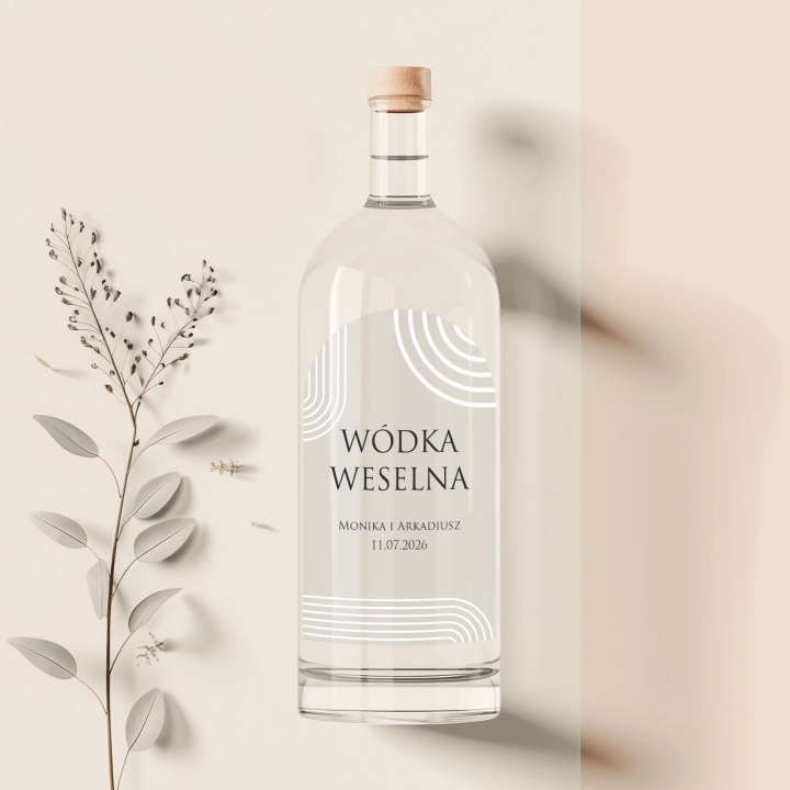 przezroczysta etykieta na wódkę weselną  - modern arch 01.webp