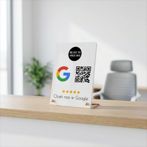 biała akrylowa tabliczka do opinii google z logo 01.webp