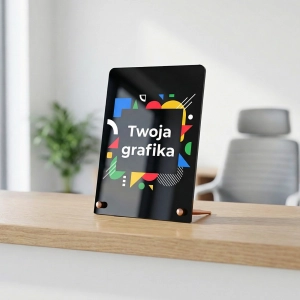 Czarna tabliczka akrylowa z aluminiowymi nóżkami – stand z Twoją grafiką - różne rozmiary