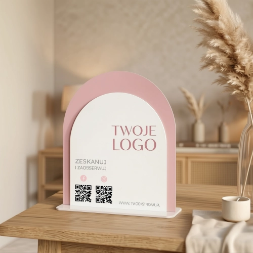 akrylowy stand z kodami QR biało-pudrowy 01a.webp