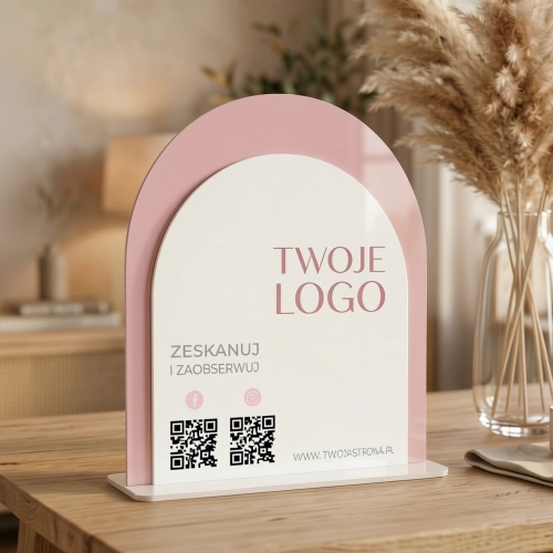 akrylowy stand z kodami QR biało-pudrowy 01c.webp